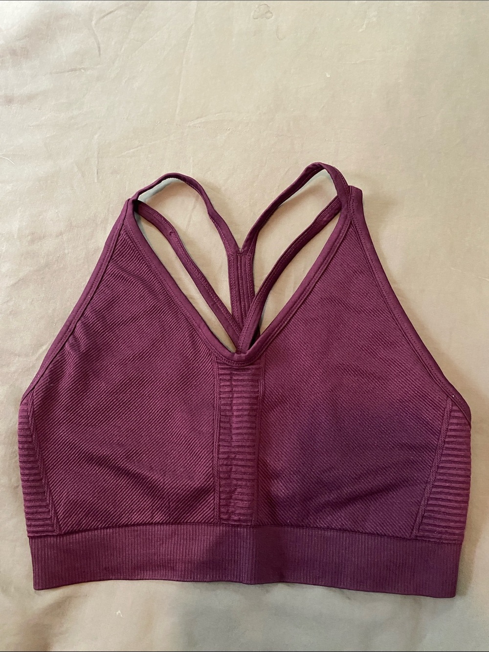 Fabletics Plum Strappy V-Neck Sports Bralette